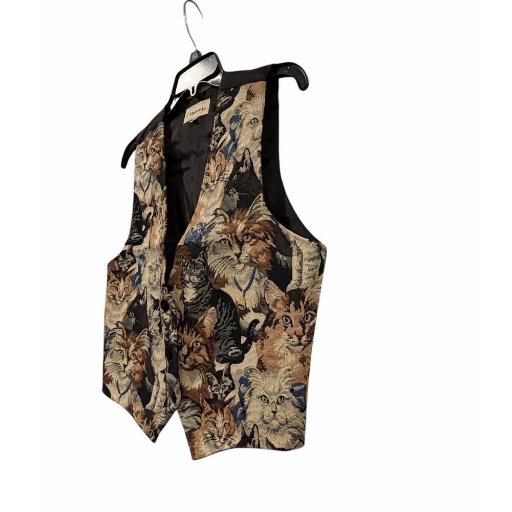 Vintage Conterio Cat Tapestry Embroidered Button Front Sleeveless Vest Size L - Picture 4 of 10